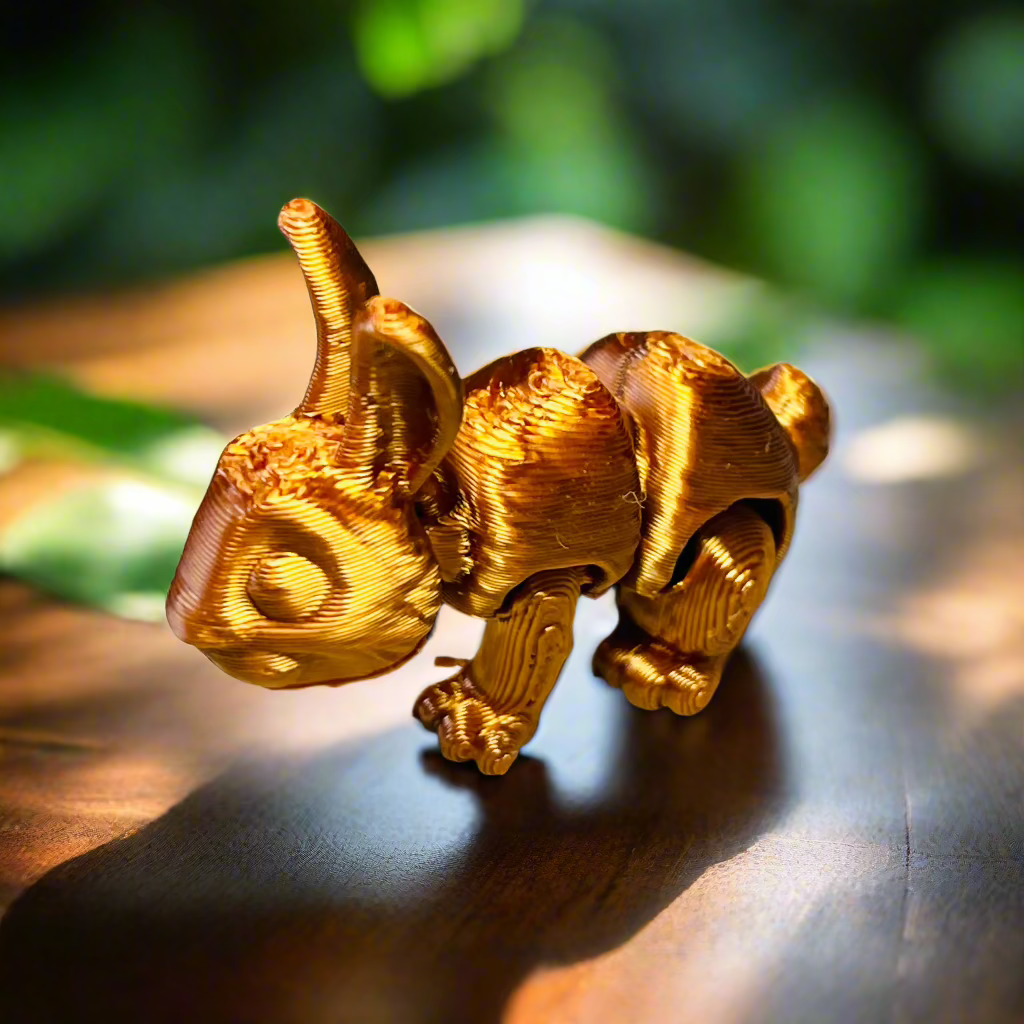 Bronze Mini 3D Printed Articulated Rabbit - Flexible Fidget Toy, Collectible