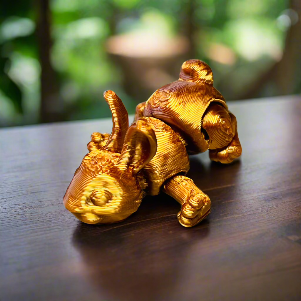 Bronze Mini 3D Printed Articulated Rabbit - Flexible Fidget Toy, Collectible