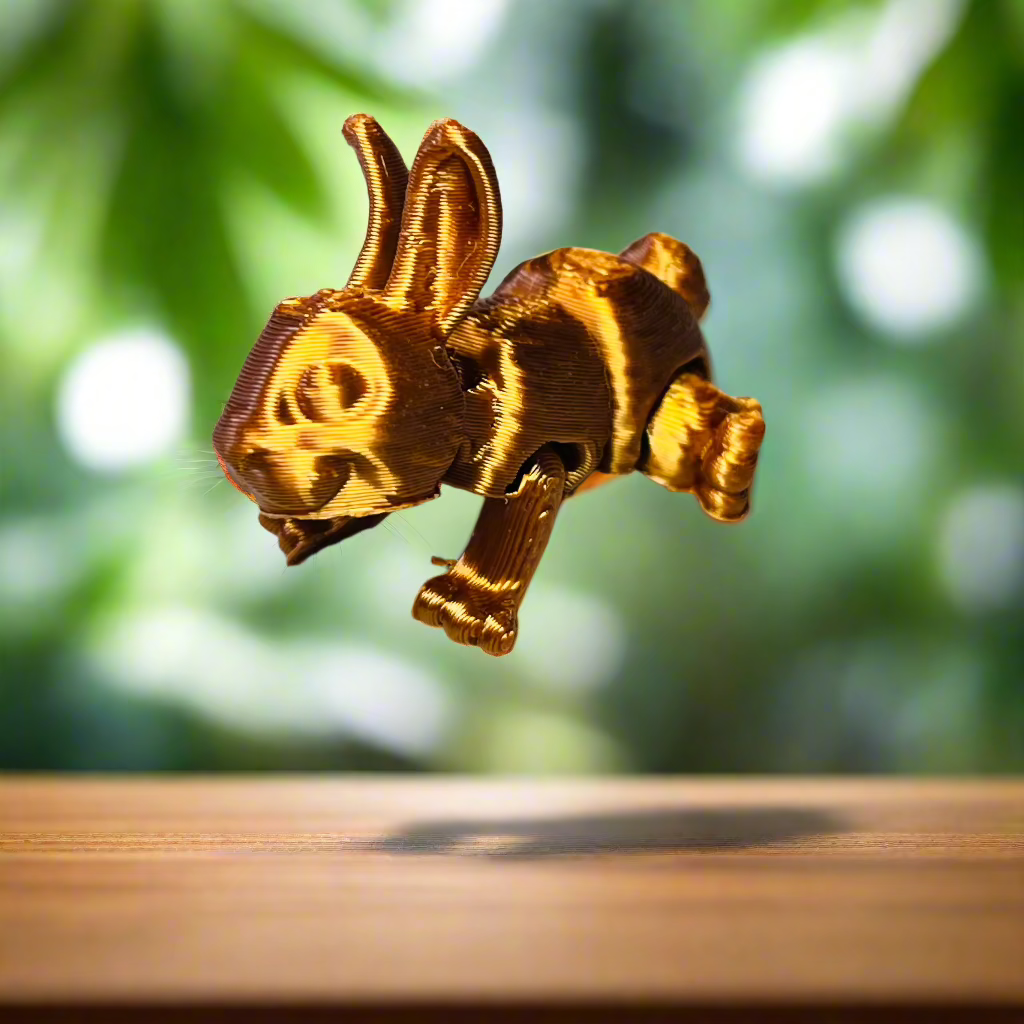 Bronze Mini 3D Printed Articulated Rabbit - Flexible Fidget Toy, Collectible