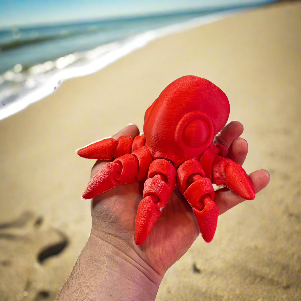 Detailed view of flexible 3D printed squid figurine