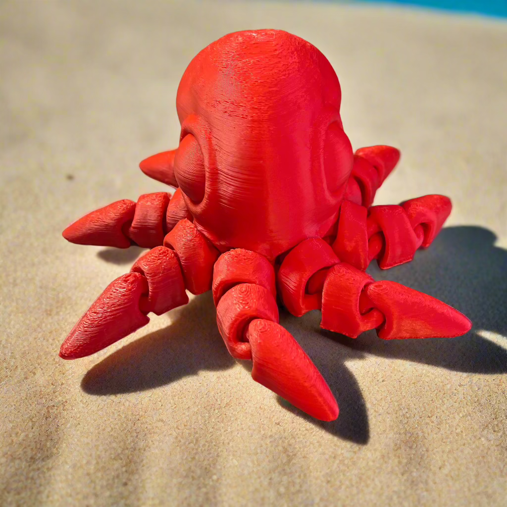 Detailed view of flexible 3D printed squid figurine