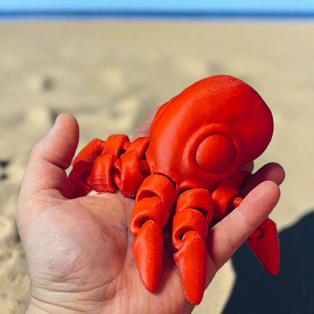 Detailed view of flexible 3D printed squid figurine