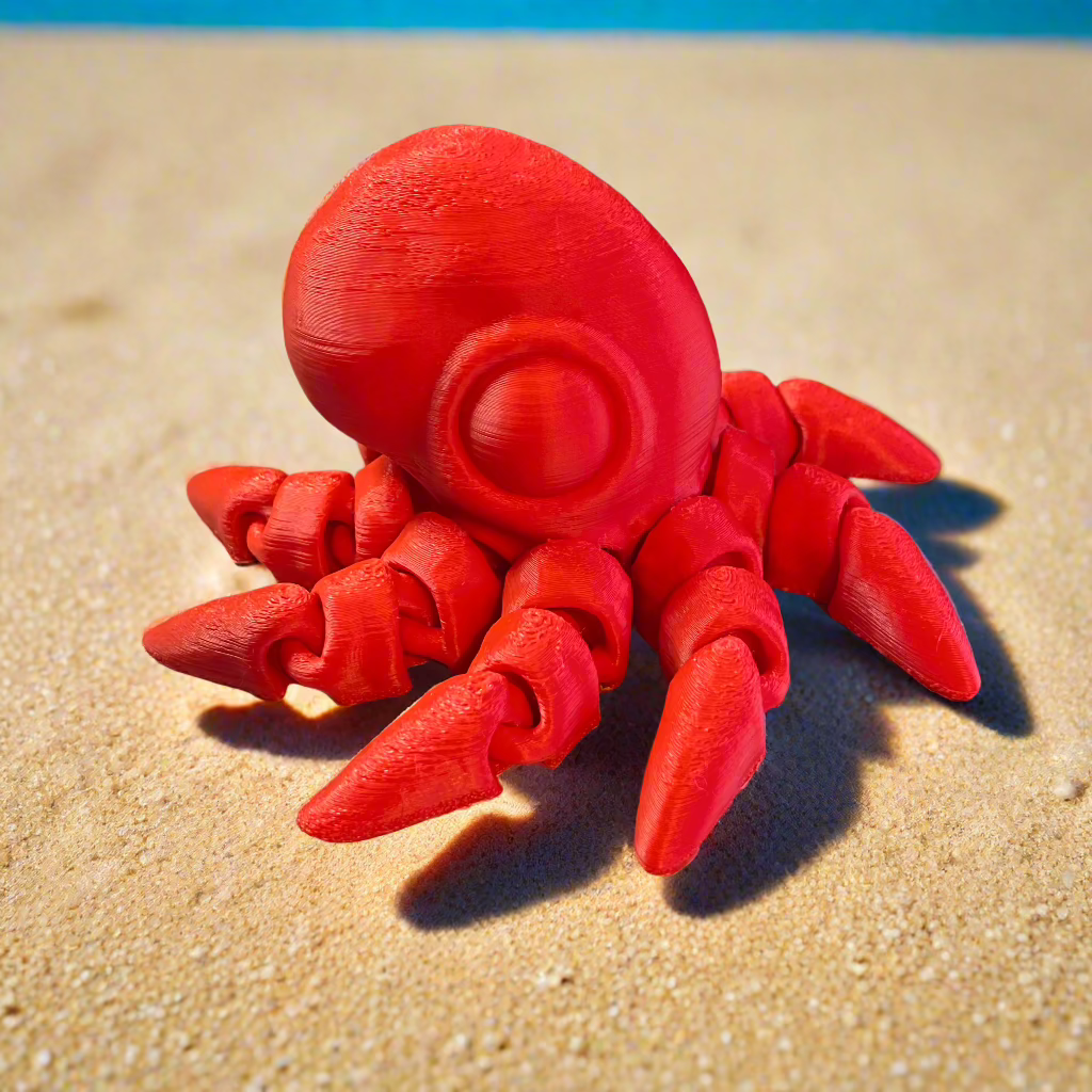 Detailed view of flexible 3D printed squid figurine