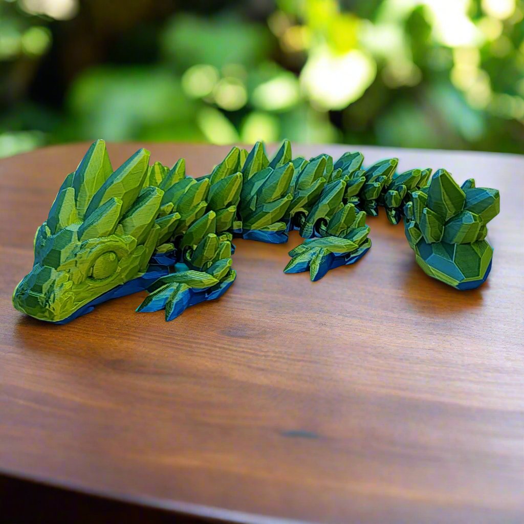 Mini 3D Printed Dragon - 4" or 6" Articulating Flexible Figure - Green with Blue & Yellow