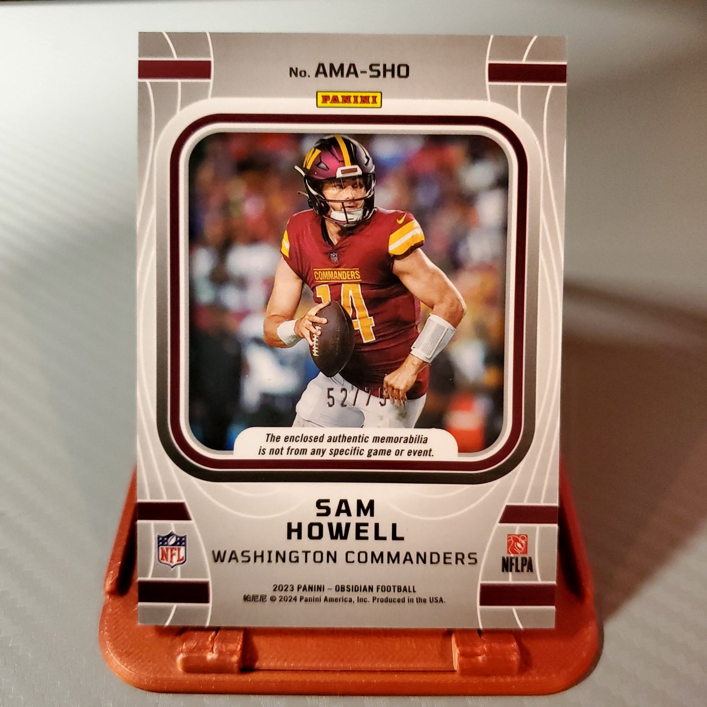 Sam Howell 2023 Panini Obsidian Atomic Materials Card - Limited Edition 52/75