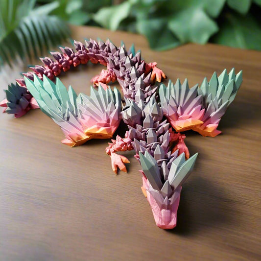 18'' 3D Printed Dragon Model - Highly Detailed Red, Pink, and Green Sculpture articulating