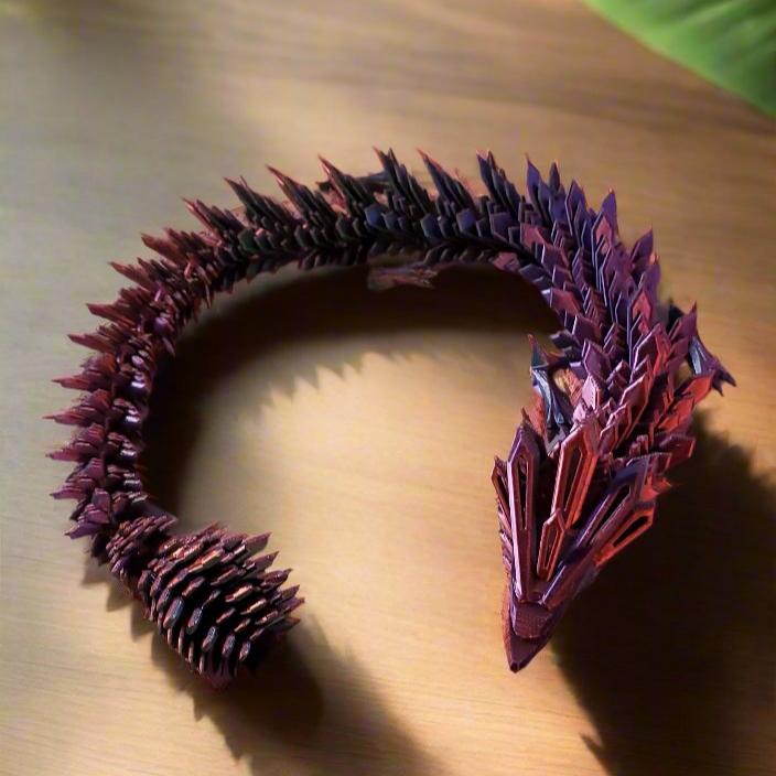 18" Articulating Dragon – Mechanical Fantasy Creature in Purple, Green, and Bronze