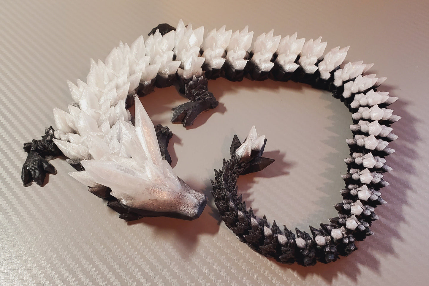 21" Articulated 3D Printed Crystal Dragon Fidget Toy - Black & Clear Cinderwing3d Fantasy Model