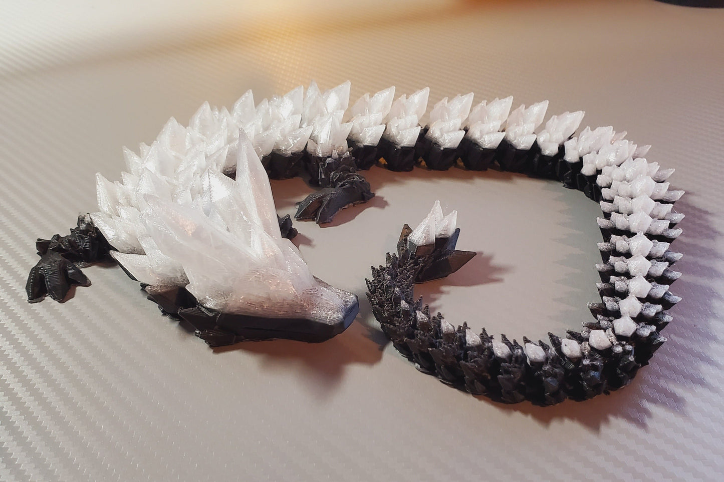 21" Articulated 3D Printed Crystal Dragon Fidget Toy - Black & Clear Cinderwing3d Fantasy Model