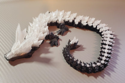 21" Articulated 3D Printed Crystal Dragon Fidget Toy - Black & Clear Cinderwing3d Fantasy Model