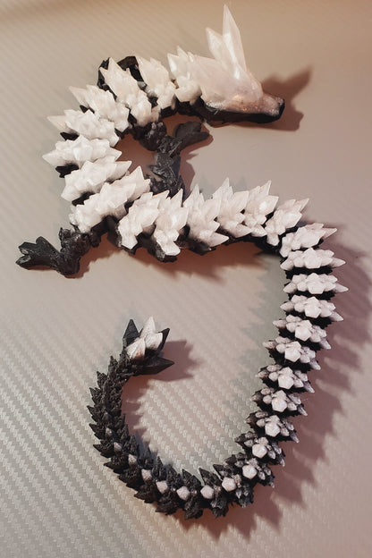 21" Articulated 3D Printed Crystal Dragon Fidget Toy - Black & Clear Cinderwing3d Fantasy Model