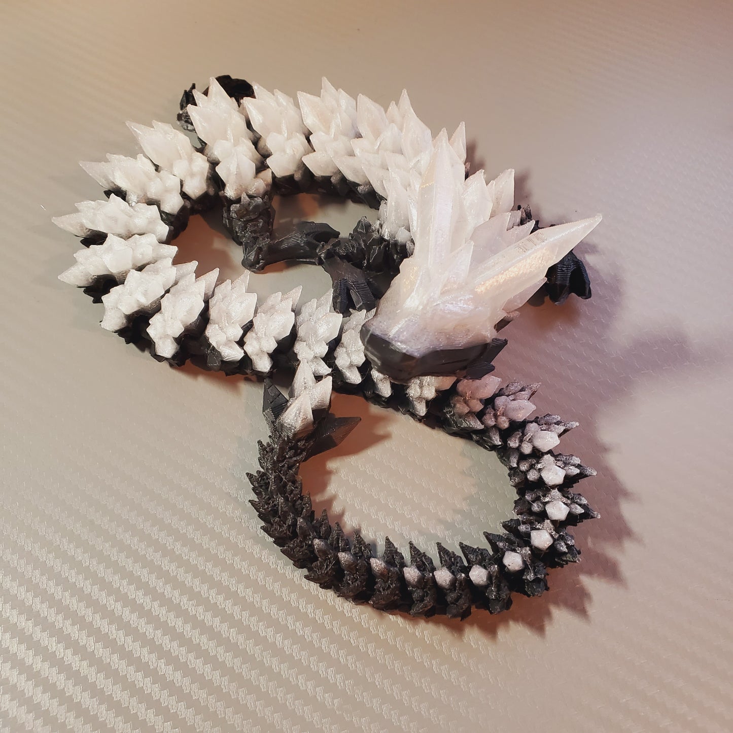 21" Articulated 3D Printed Crystal Dragon Fidget Toy - Black & Clear Cinderwing3d Fantasy Model