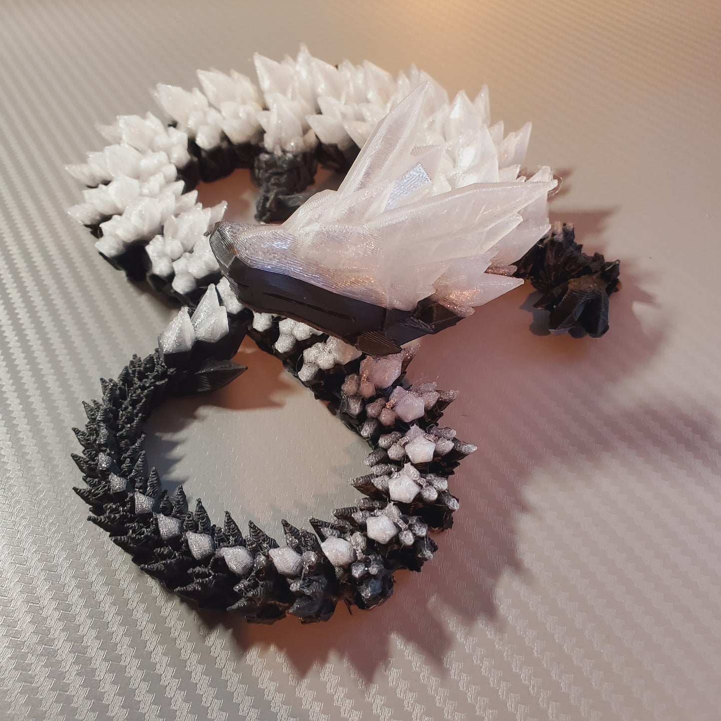 21" Articulated 3D Printed Crystal Dragon Fidget Toy - Black & Clear Cinderwing3d Fantasy Model