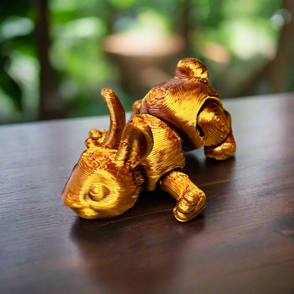 Bronze Mini 3D Printed Articulated Rabbit - Flexible Fidget Toy, Collectible