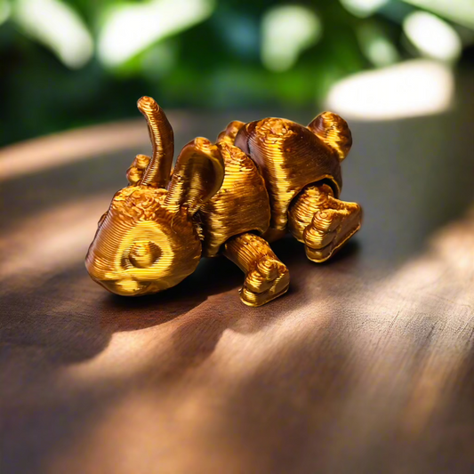 Bronze Mini 3D Printed Articulated Rabbit - Flexible Fidget Toy, Collectible