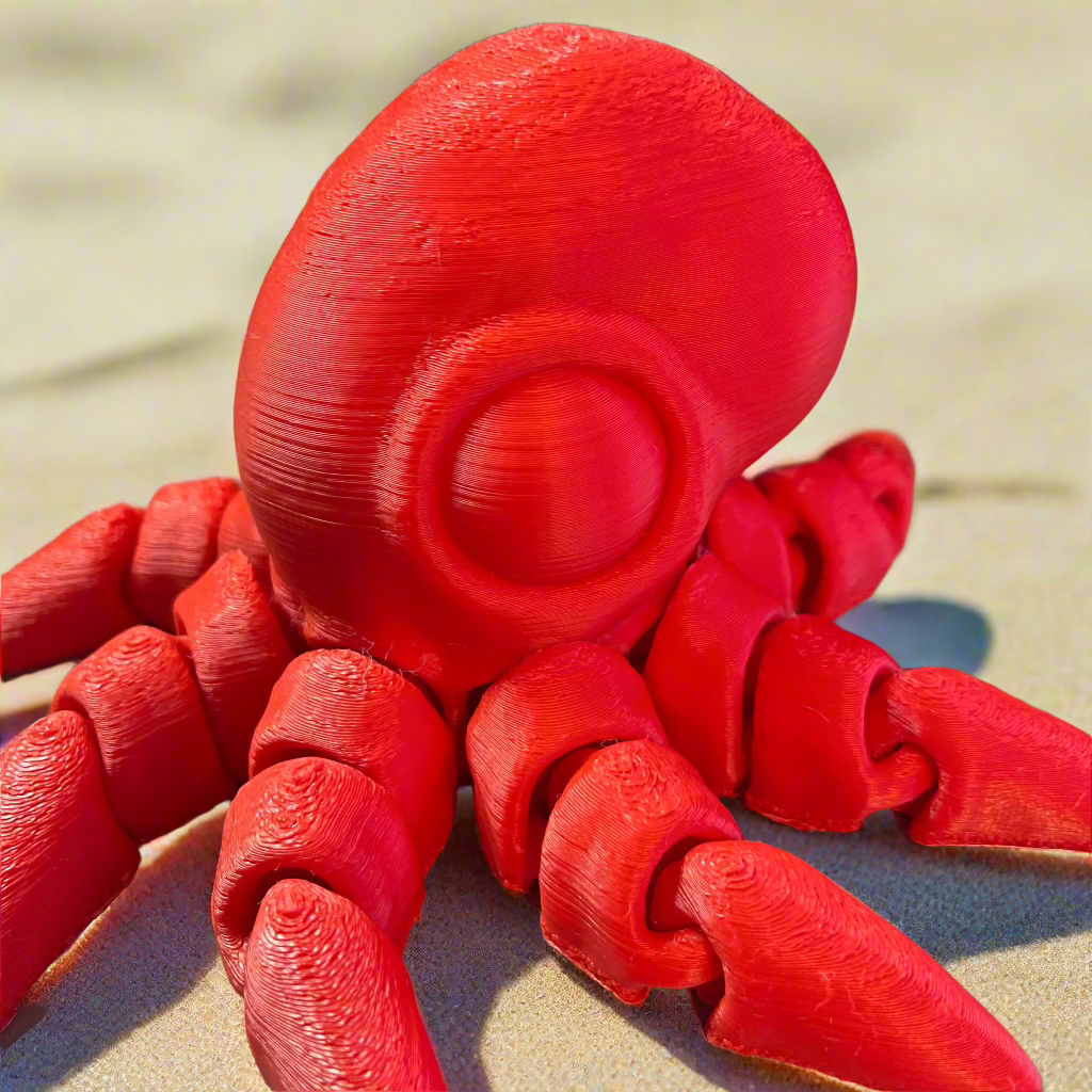 Detailed view of flexible 3D printed squid figurine