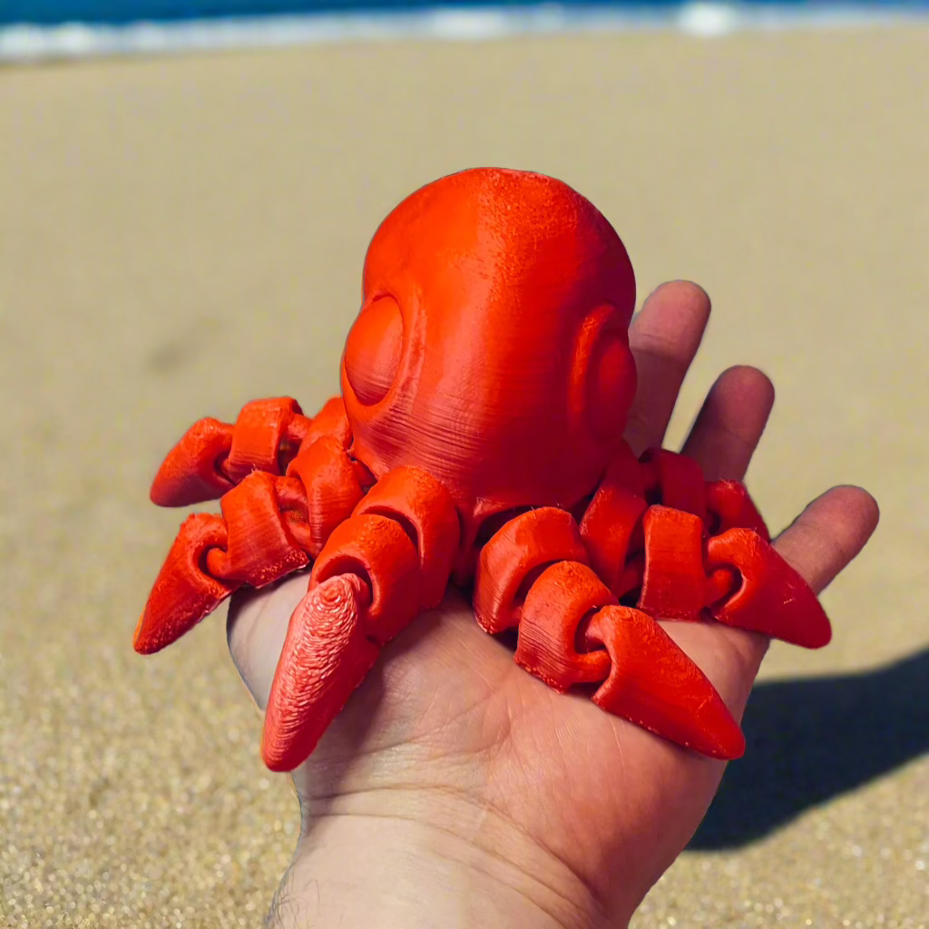 Detailed view of flexible 3D printed squid figurine