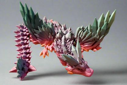 Crystal Dragon Figurine - 3D printed dragon featuring intricate crystal-like spikes in vibrant colors, perfect for fantasy decor and collectors.