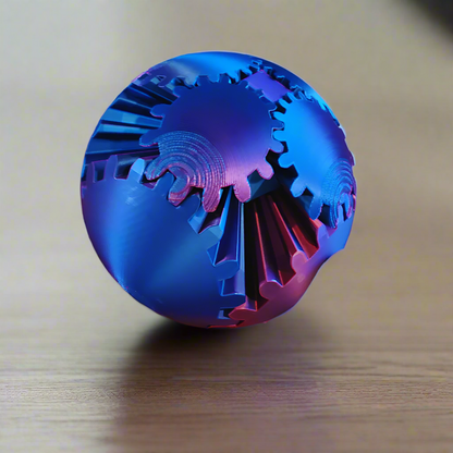 Detailed close-up of the Gear Sphere 3D Printed Fidget Toy in hand, focusing on the intricate gear system that provides a satisfying tactile experience.