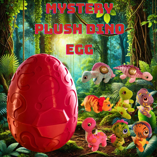 Image of a red 3D printed mystery egg with text indicating it is 9 inches tall, set against a jungle background.