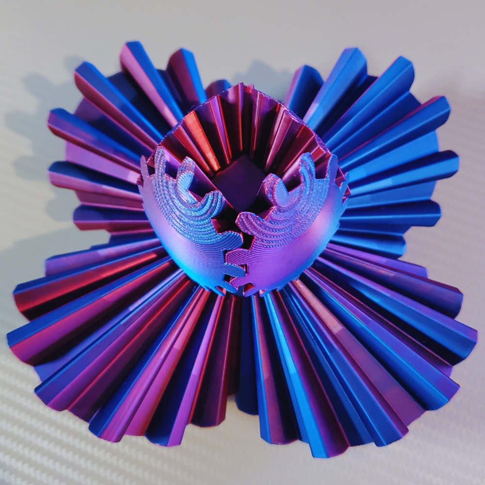 Side view of the Gear Sphere 3D Printed Fidget Toy, highlighting the unique design and sensory engagement features of the fidget toy.
