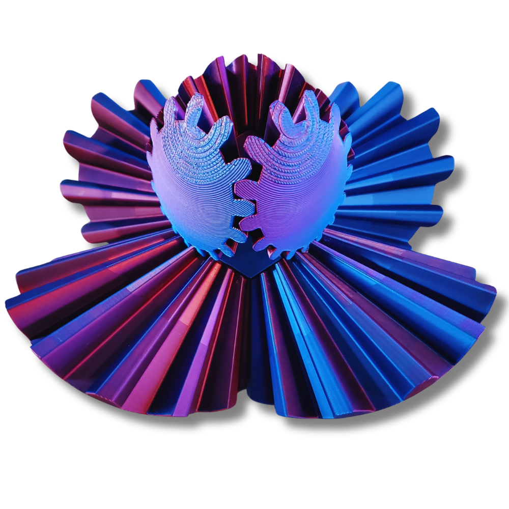 Side view of the Gear Sphere 3D Printed Fidget Toy, highlighting the unique design and sensory engagement features of the fidget toy.