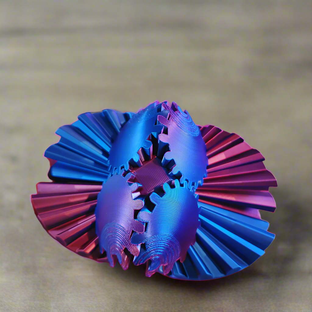 Top view of the Gear Sphere 3D Printed Fidget Toy in a partially open state, emphasizing the smooth rotation and engaging design of the fidget toy.