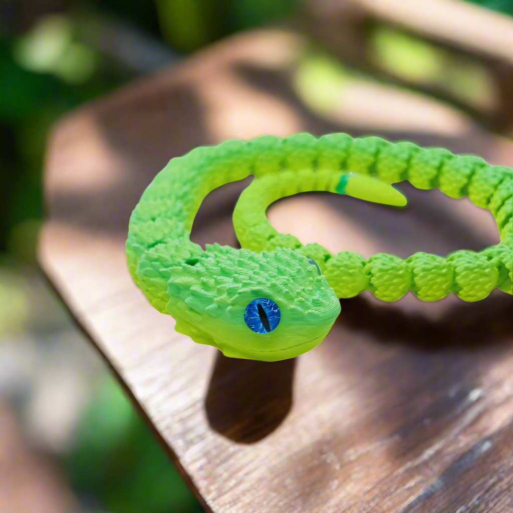 3D Printed Articulating Copperhead Snake Toy - Green & Dark Green, 23" Flexible Design with Realistic Eyes