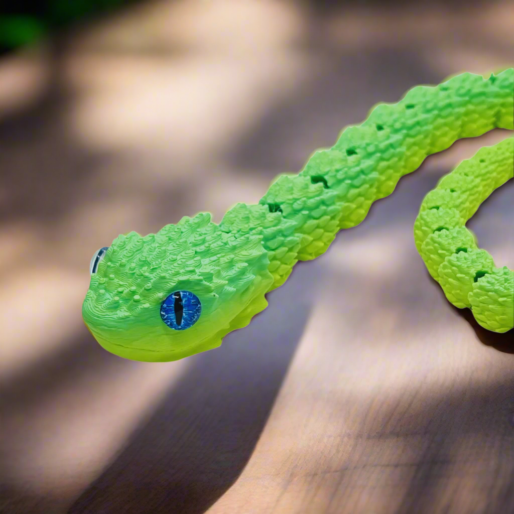 3D Printed Articulating Copperhead Snake Toy - Green & Dark Green, 23" Flexible Design with Realistic Eyes