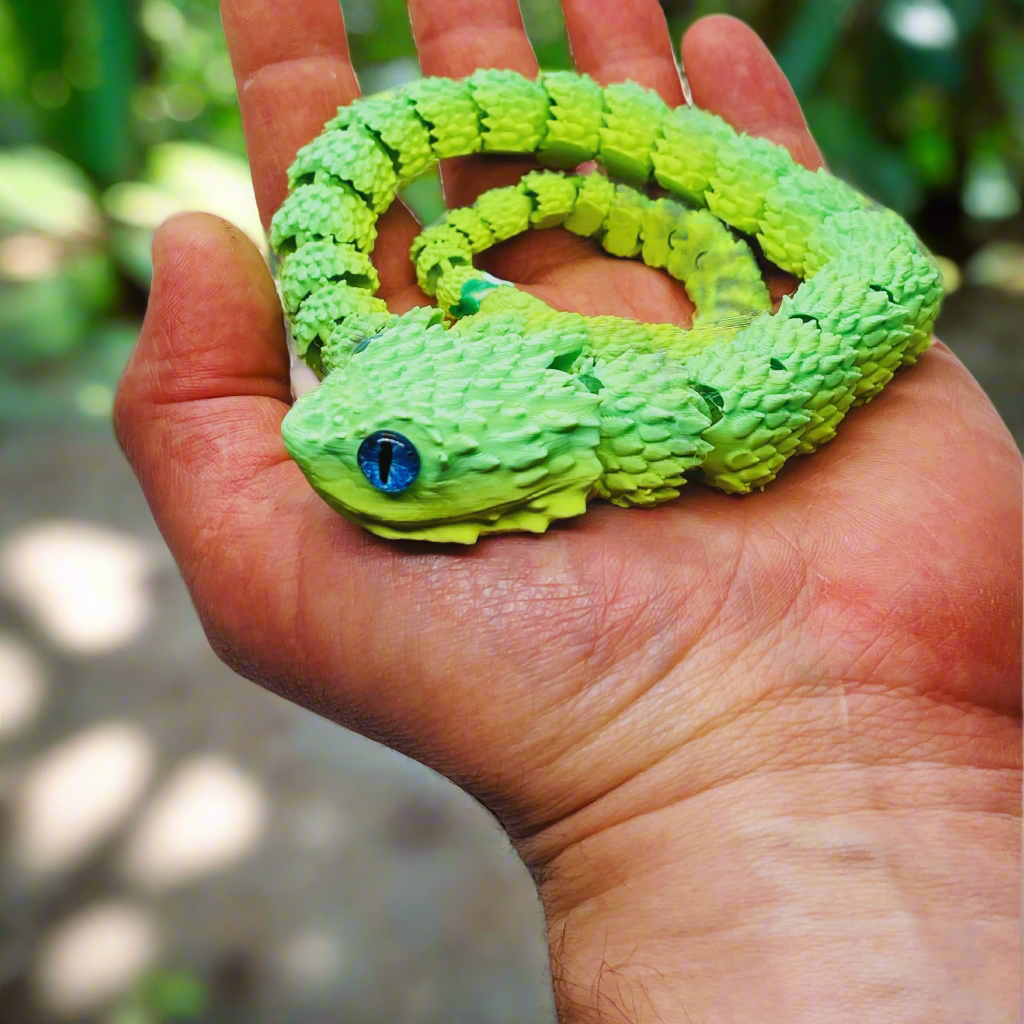 3D Printed Articulating Copperhead Snake Toy - Green & Dark Green, 23" Flexible Design with Realistic Eyes