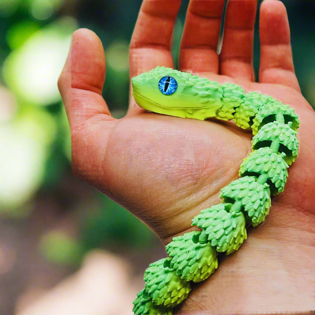 3D Printed Articulating Copperhead Snake Toy - Green & Dark Green, 23" Flexible Design with Realistic Eyes