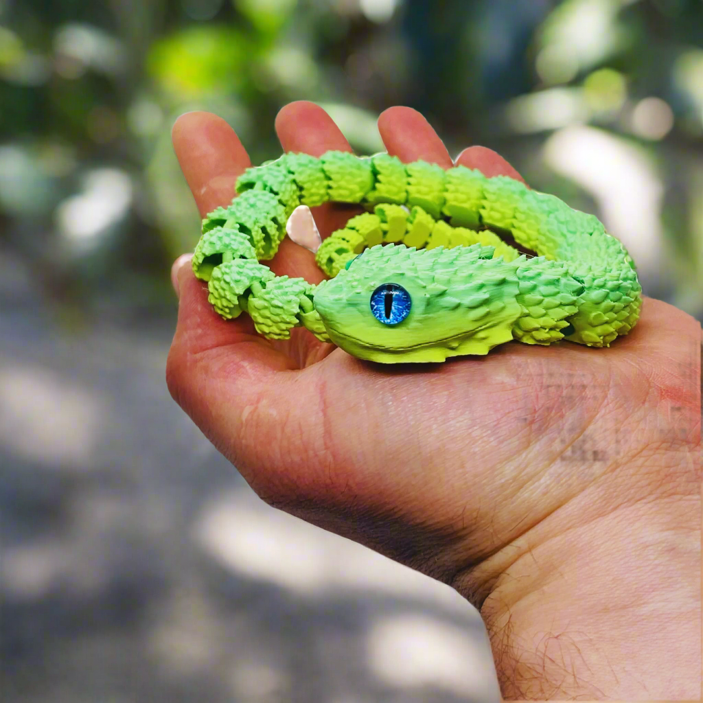 3D Printed Articulating Copperhead Snake Toy - Green & Dark Green, 23" Flexible Design with Realistic Eyes