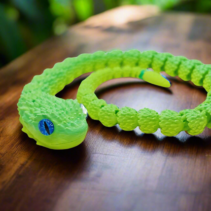 3D Printed Articulating Copperhead Snake Toy - Green & Dark Green, 23" Flexible Design with Realistic Eyes