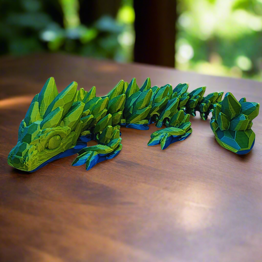 3D Printed Blue/Yellow Articulated Baby Gemstone Dragon Toy - 12" Long Flexible Design