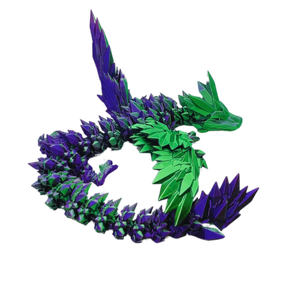 3D Printed Purple/Green Silk Crystal-wing articulated dragon 20"