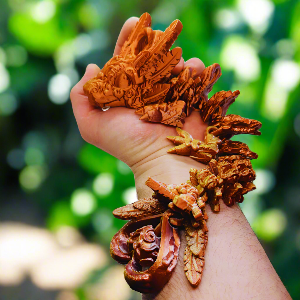 Articulated Baby Dragon Fidget Toy – 11" 3D Printed Copper, Silver Heart-Shaped Collectible