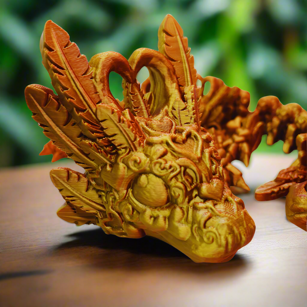 Articulated Baby Dragon Fidget Toy – 11" 3D Printed Copper, Silver Heart-Shaped Collectible