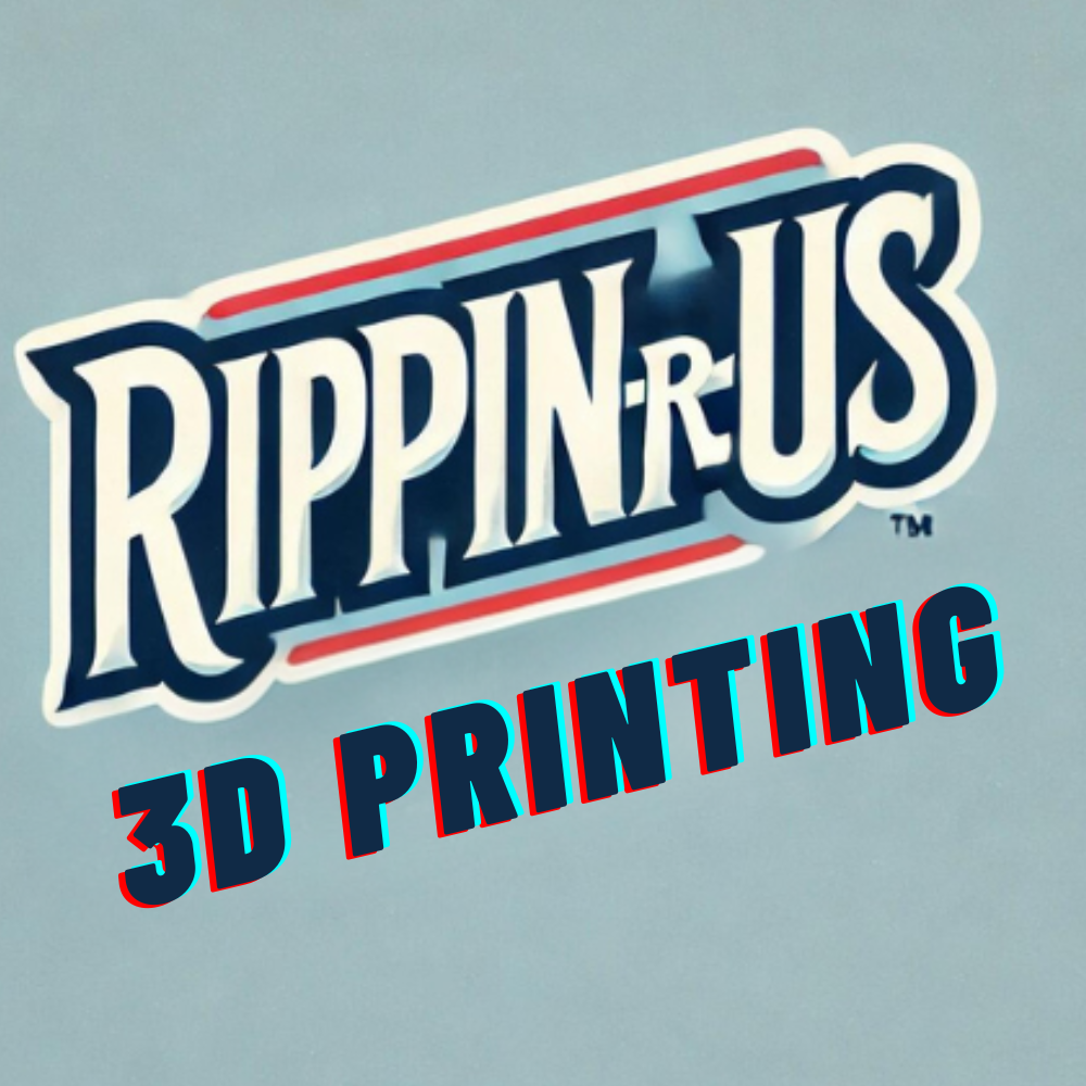 Rippin-R-Us 3D printing services logo featuring bold text design and a modern color scheme for custom 3D printed products.